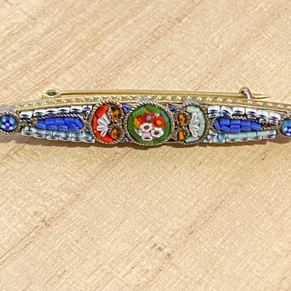 Very Vintage 1920-1950s Italian Mosaic Bar Pin - Picture 2 of 4